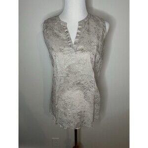 St Tropez West Sleeveless Linen Blend Top Beige Metallic Gold Women’s L #1347